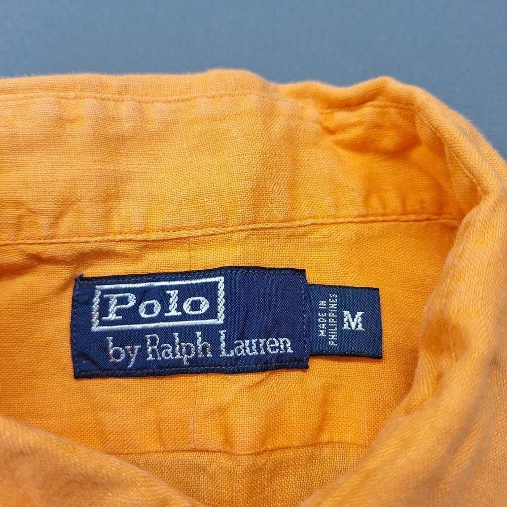 Polo Ralph Lauren Mens Orange 100% Linen Short Sleeve Button Down Shirt M Beach